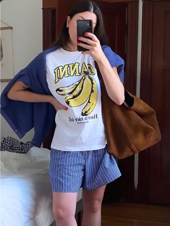 The Frankie Shop Pants - The Frankie Shop Blue and White Striped Shorts